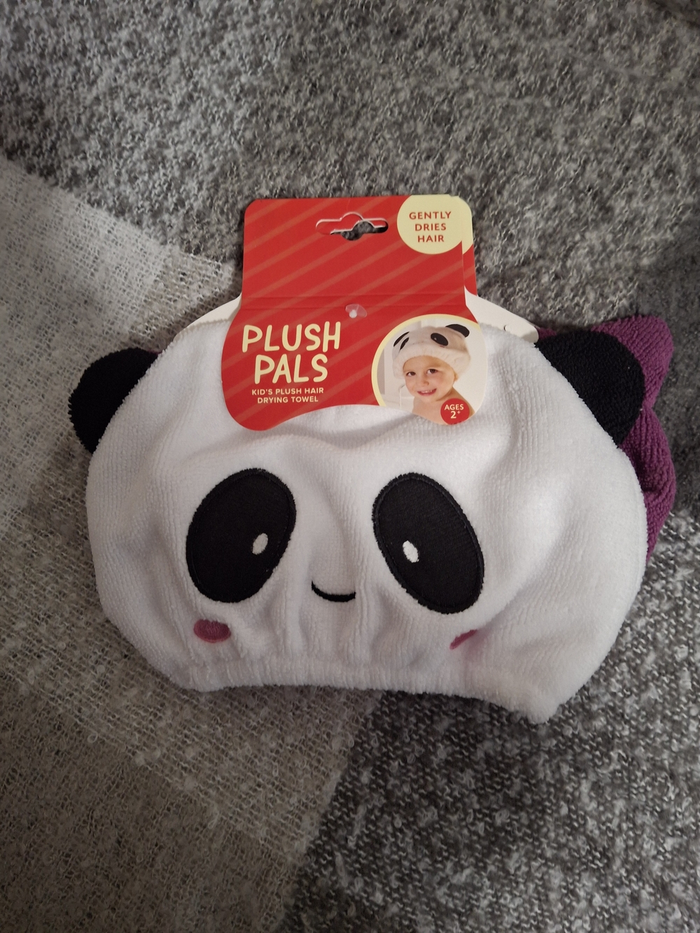 Plush Pals Panda Kids Hair Drying Towel - White & Black Set of 2